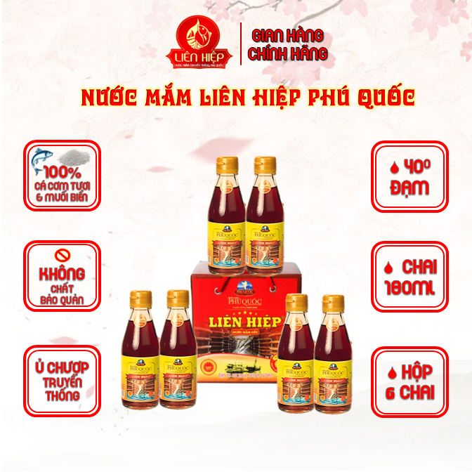 Hộp 6 Chai Nước mắm Liên Hiệp Phú Quốc 40 độ đạm - 180ml