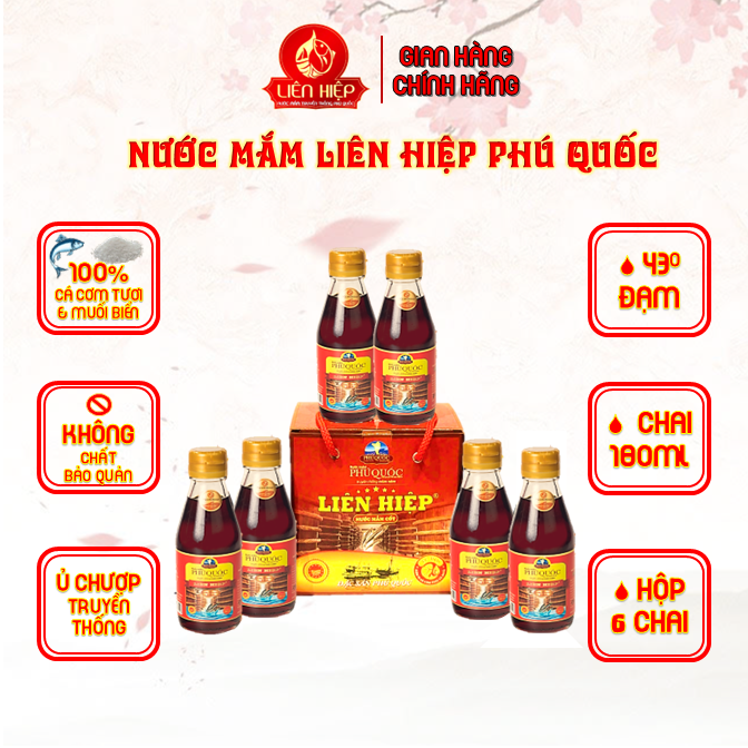 Hộp 6 Chai Nước mắm Liên Hiệp Phú Quốc 43 độ đạm - 180ml
