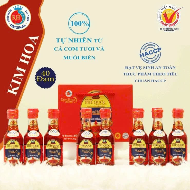 Nước Mắm PHÚ QUỐC Kim Hoa 40 Độ Đạm - Hộp 8 chai thủy tinh 60ml