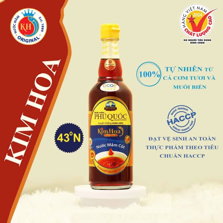 Nước Mắm PHÚ QUỐC Kim Hoa 43 Độ Đạm - Chai thủy tinh 520ml