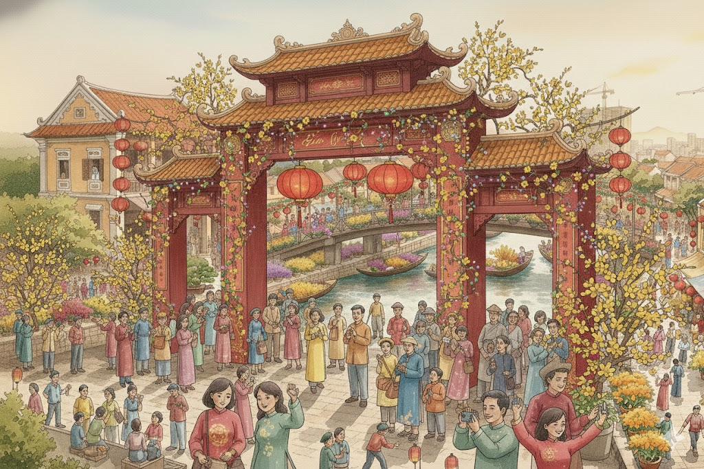 Checkin ”Cổng chào Chợ Hoa Xuân Trên Bến Dưới Thuyền